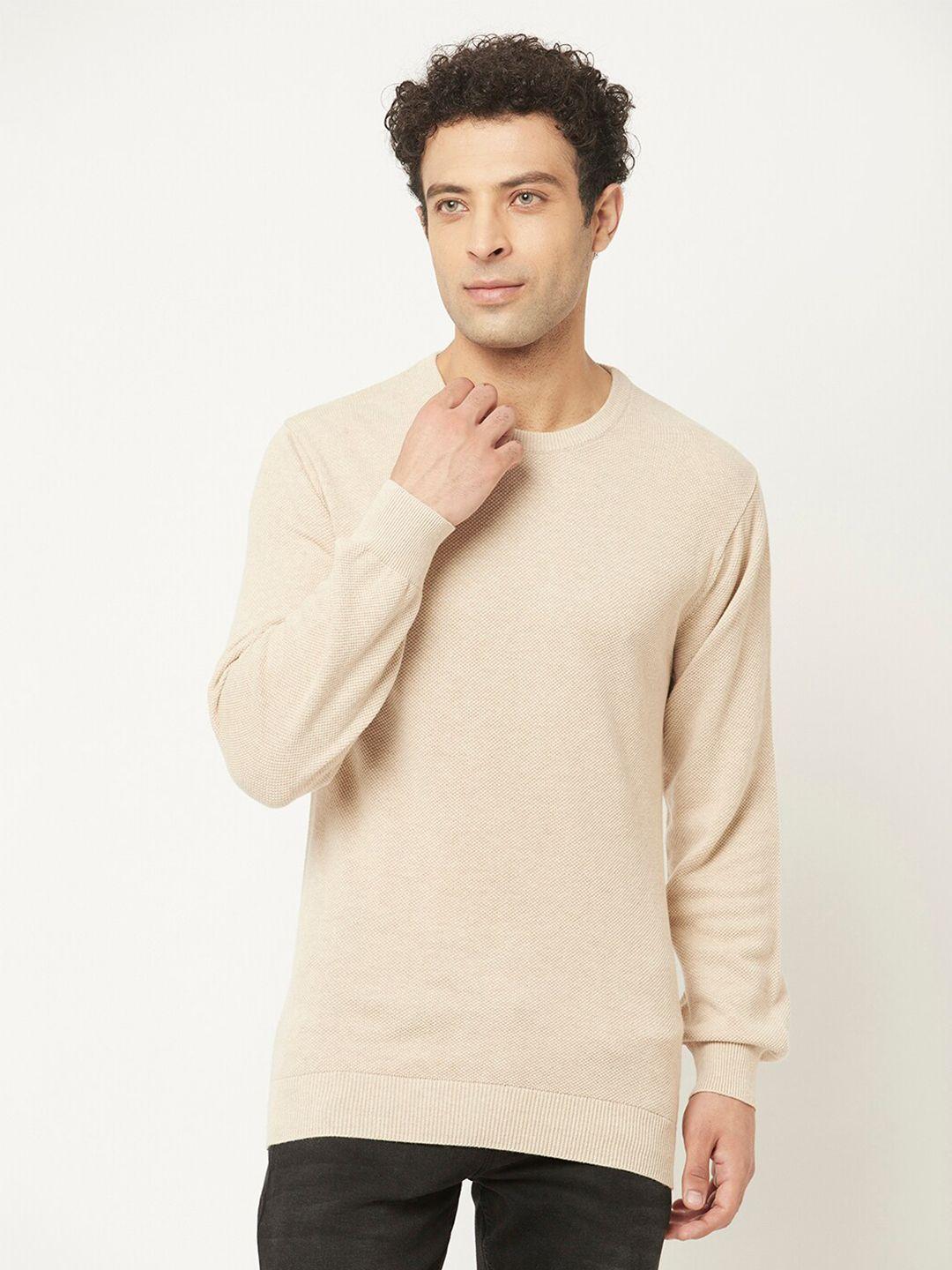 crimsoune club men beige solid round neck pure cotton pullover