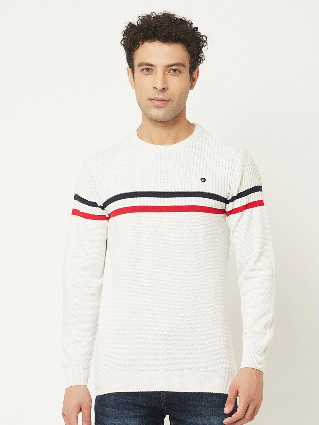 crimsoune club men white & black striped pure cotton pullover