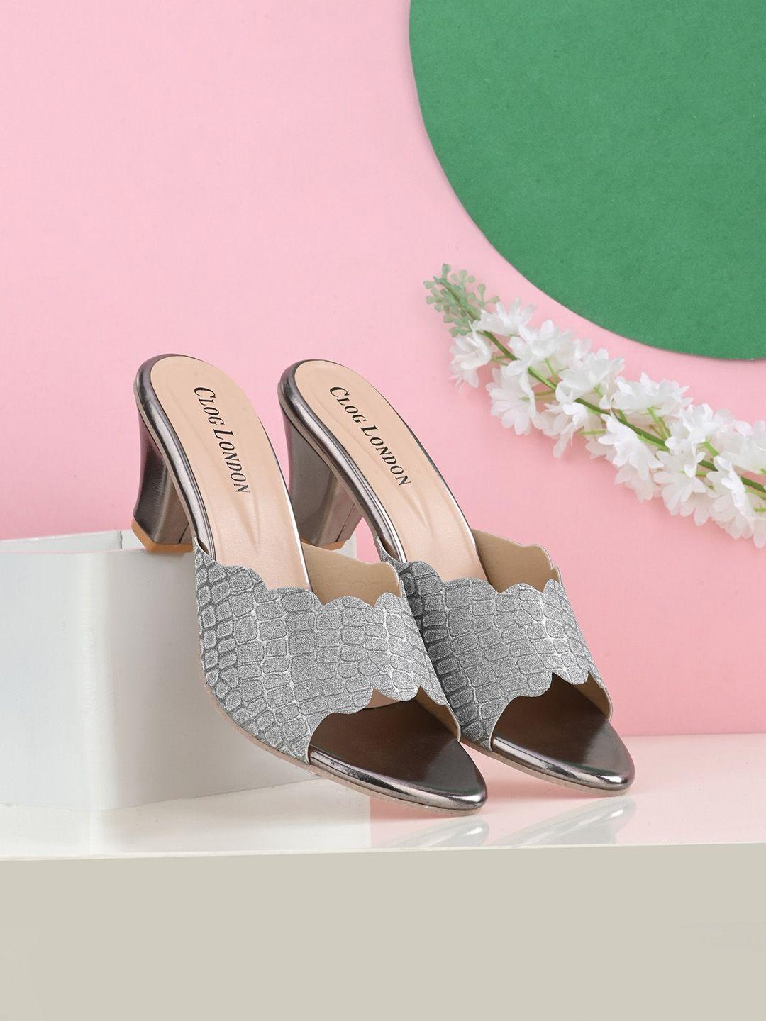 clog london women grey textured block heels