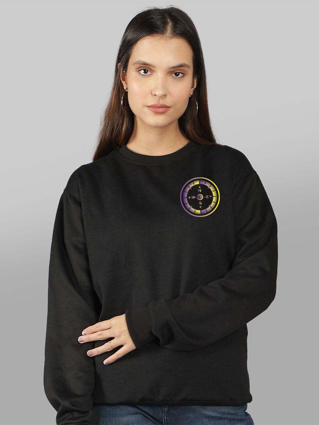 mad over print women black solid sweatshirt