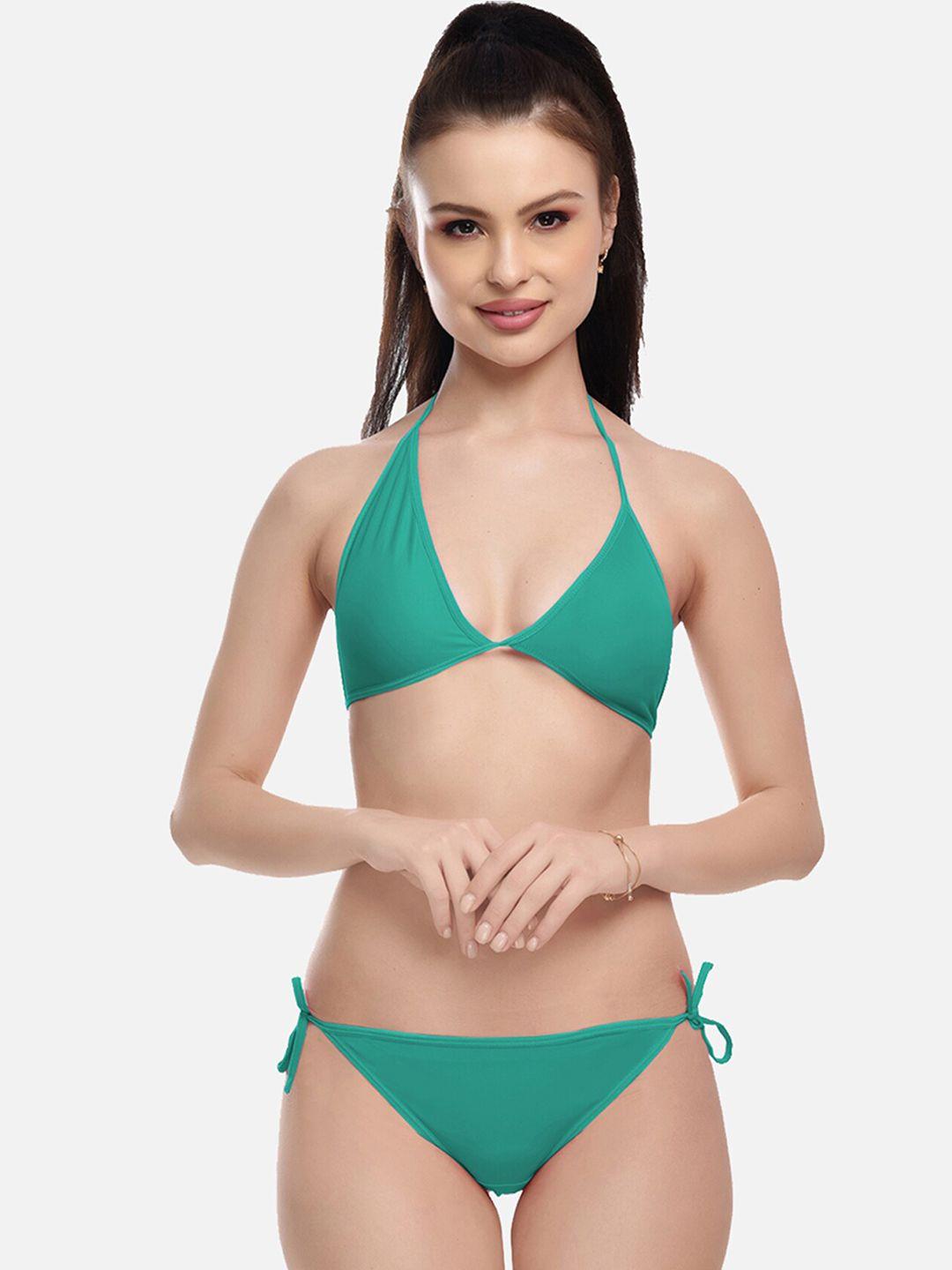 fims women green solid lingerie set