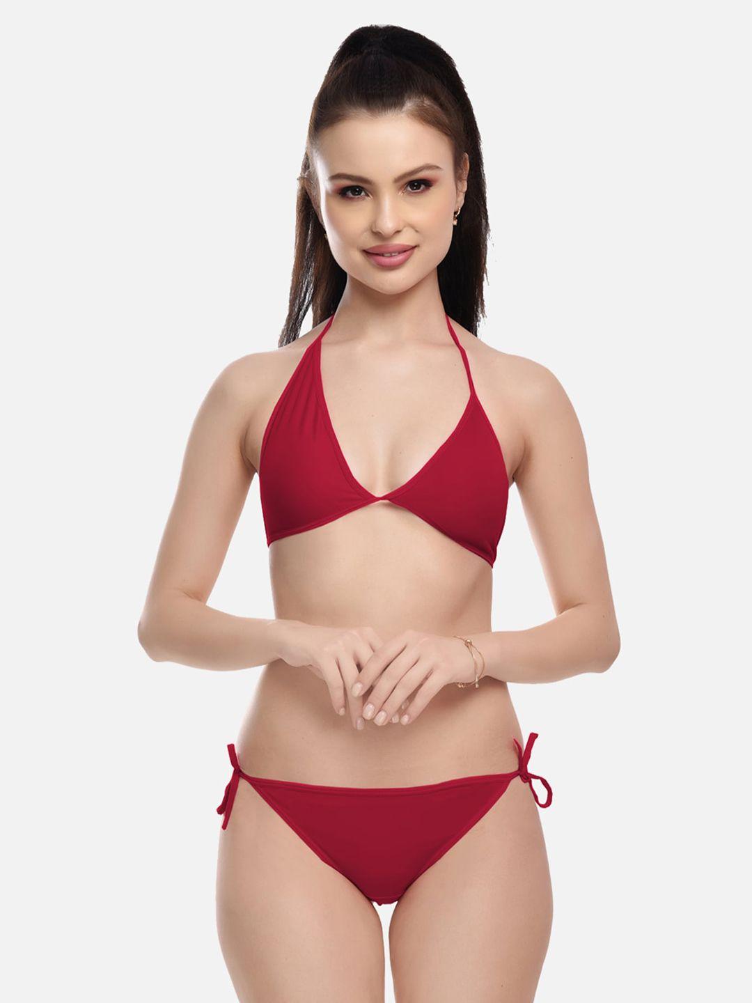 fims women maroon solid bikini lingerie set