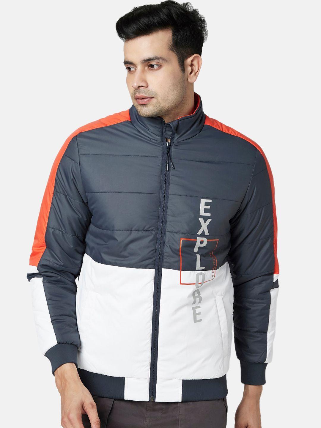 urban ranger by pantaloons men navy blue & white colourblocked padded jacket