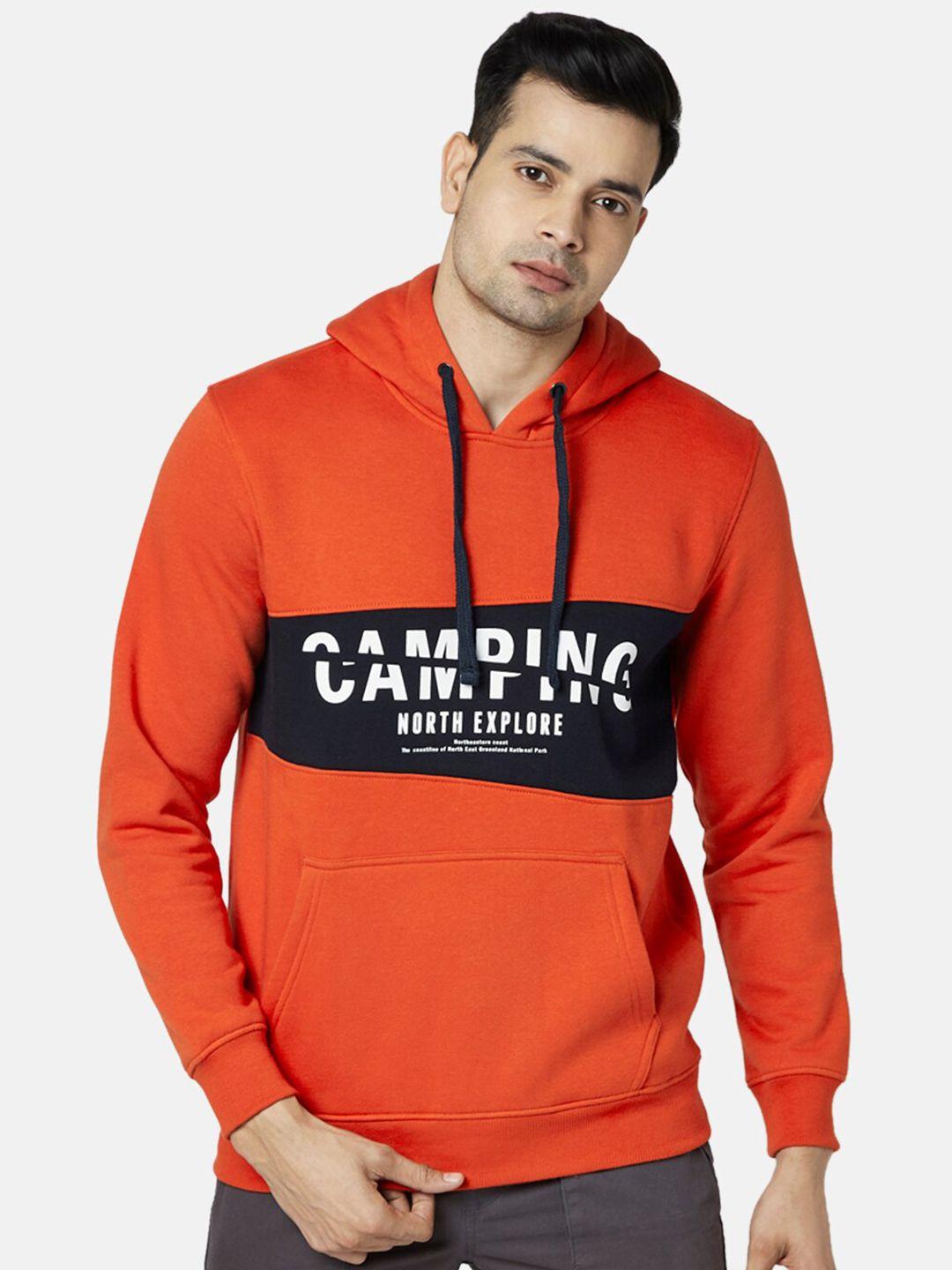 ajile by pantaloons men orange printed hooded sweatshirt