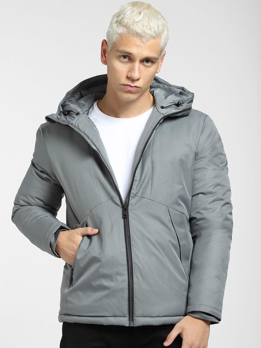 jack & jones men grey hooded puffer jacket