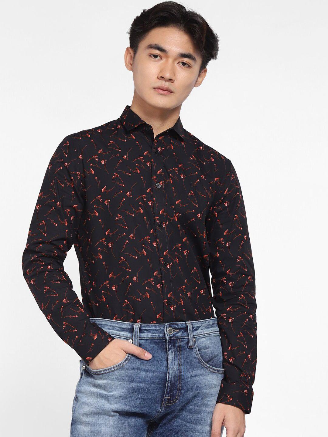 jack & jones men black slim fit printed conversational casual shirt