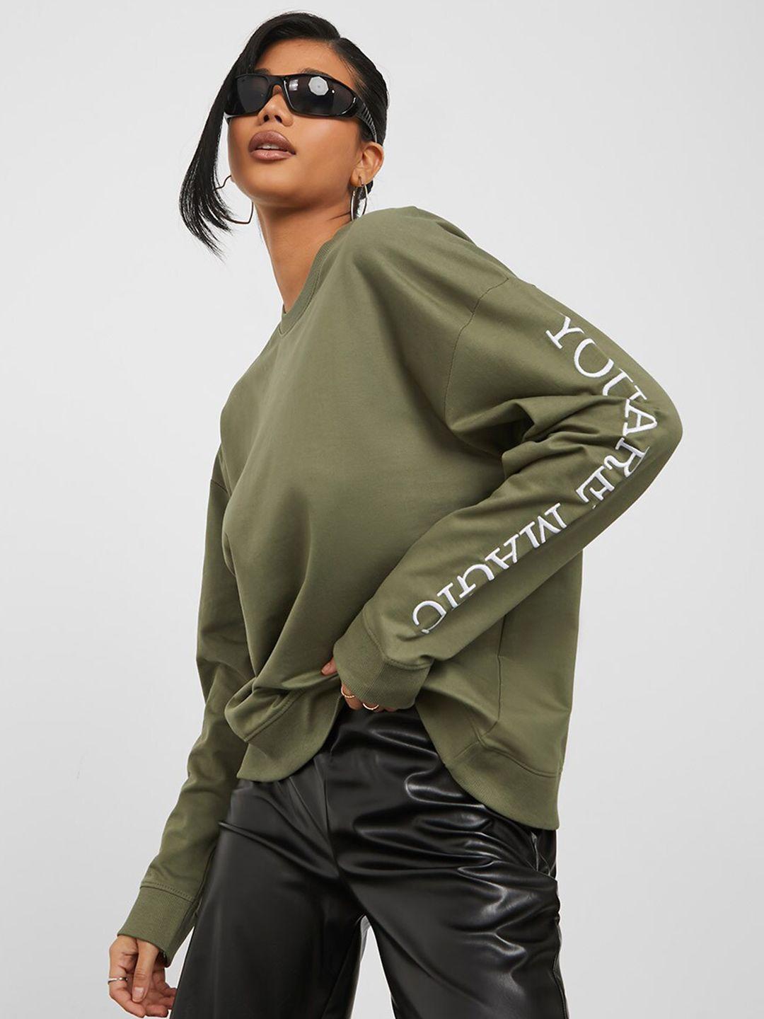 styli women khaki solid sweatshirt