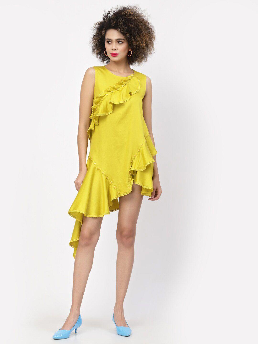 lela women yellow a-line cotton dress