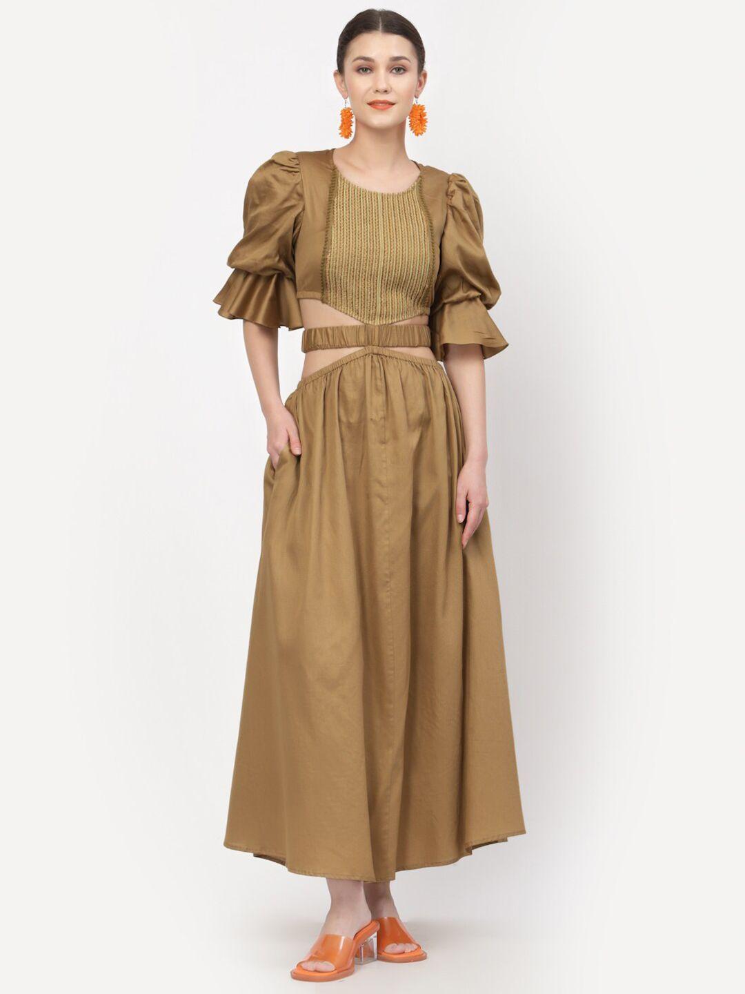 lela women beige a-line maxi cotton dress