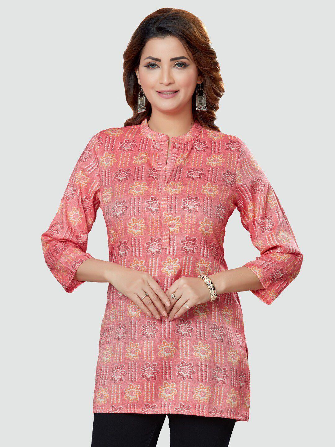 saree swarg pink & yellow floral printed kurti