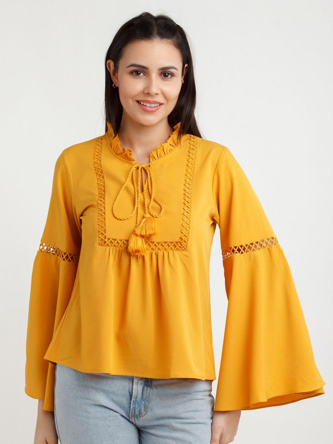 zink london yellow tie-up neck top