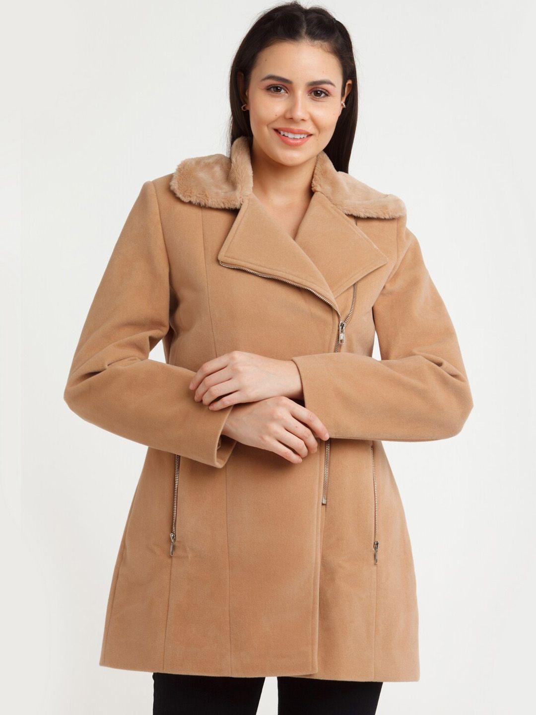 zink london women beige longline overcoat