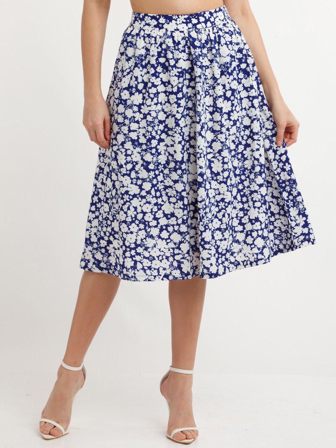 zink london women blue & white floral printed skirt