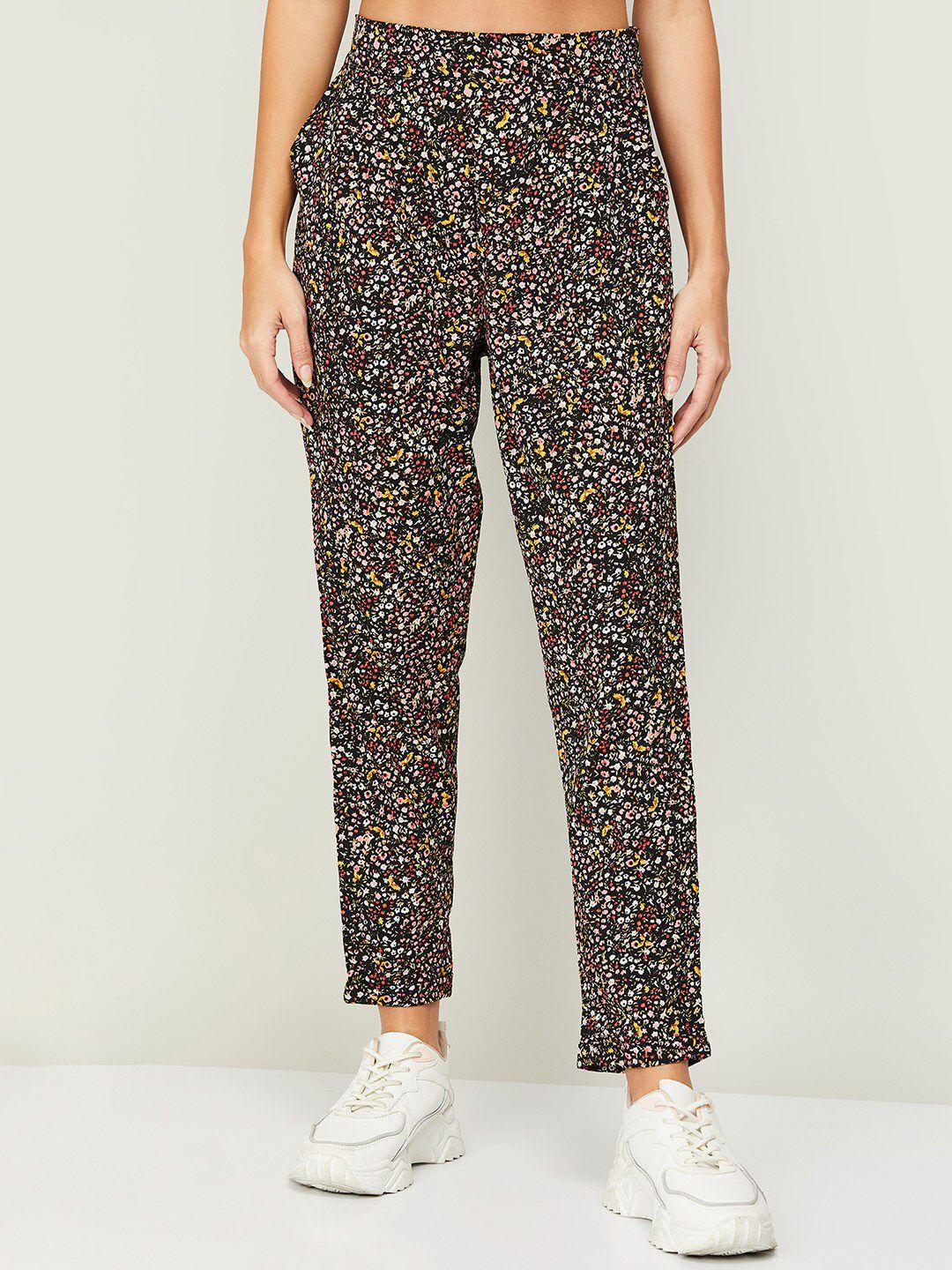 fame forever by lifestyle women brown & pink floral printed trouser