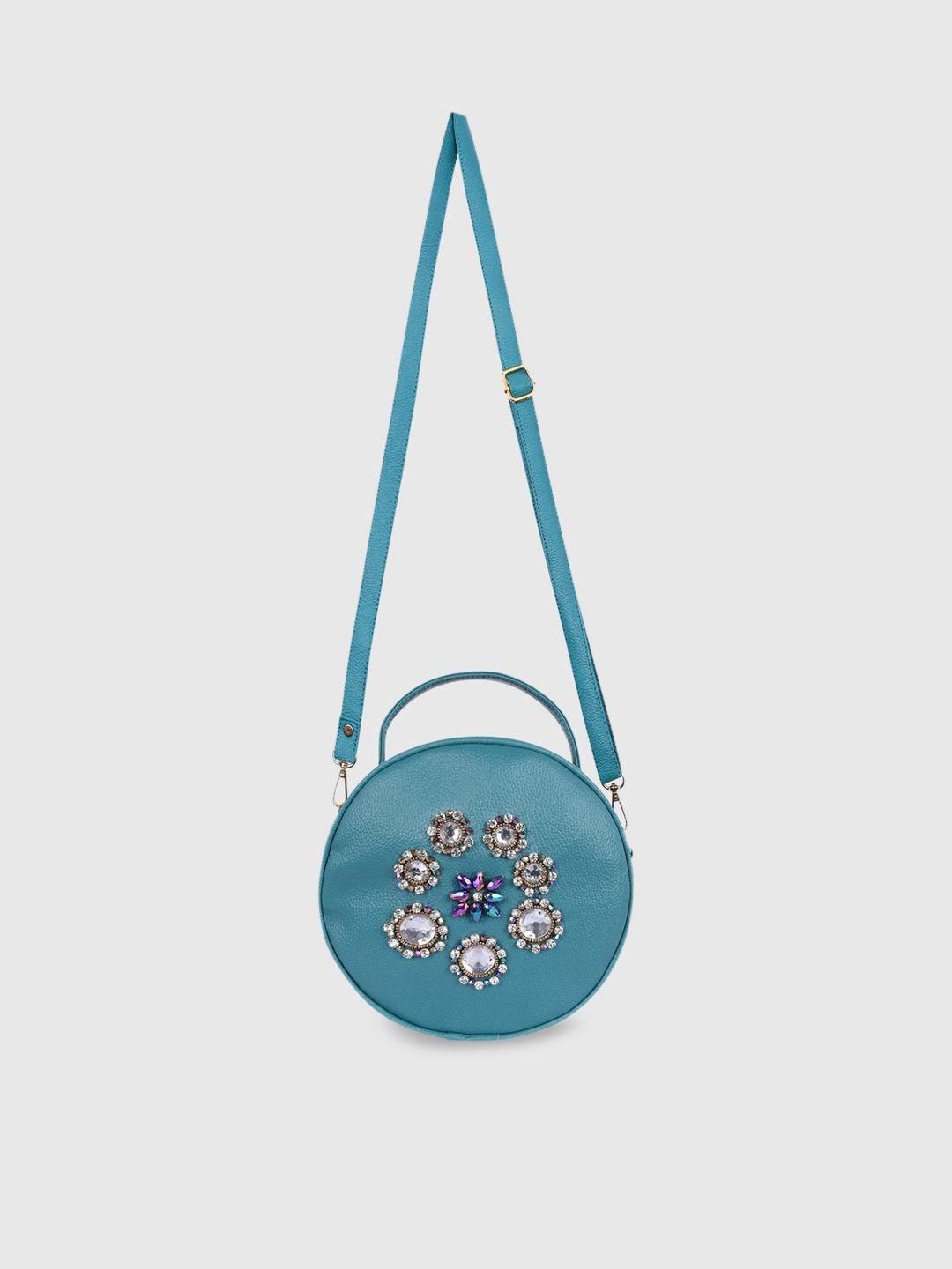 bagsy malone turquoise blue floral pu structured sling bag