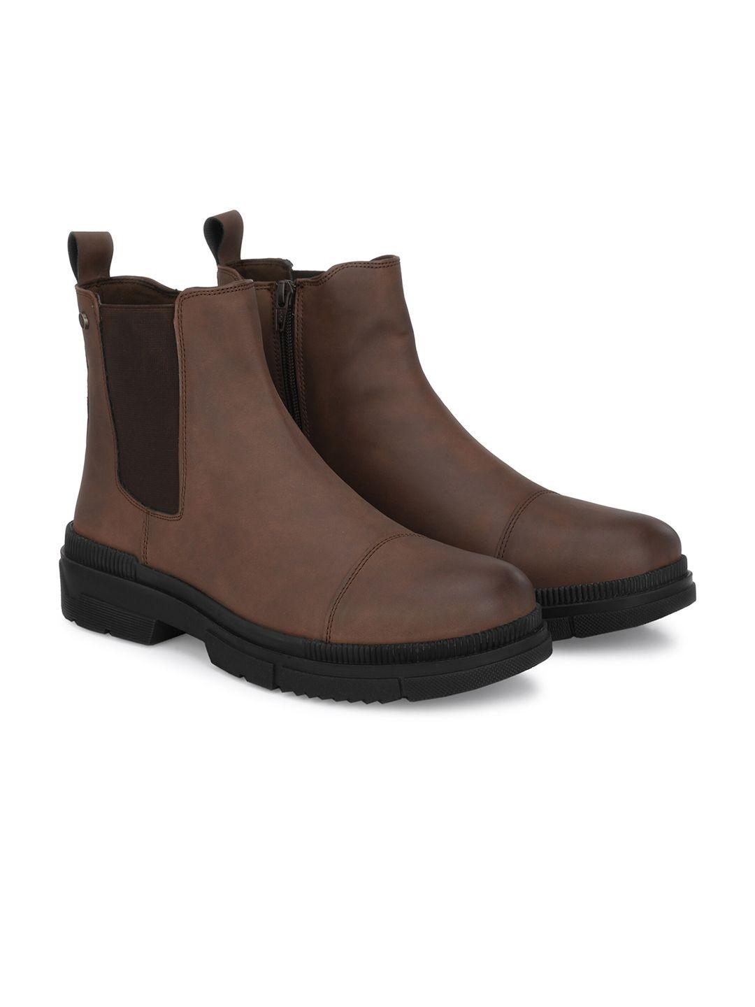 delize men brown solid vegan leather chelsea boots