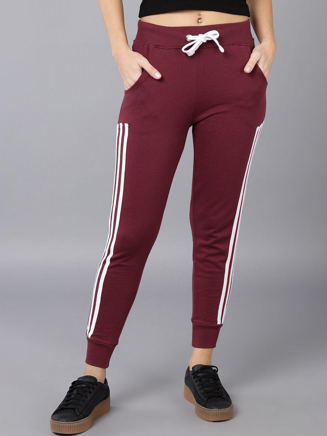 sharktribe women maroon striped joggers