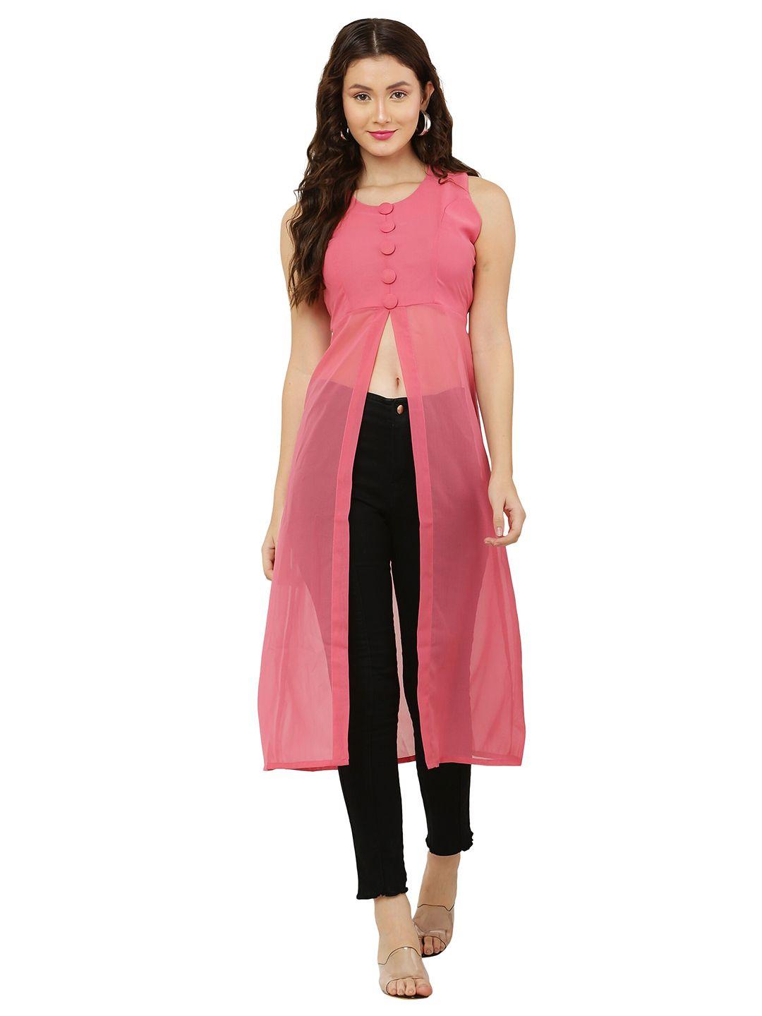 vesicle women pink georgette kurta