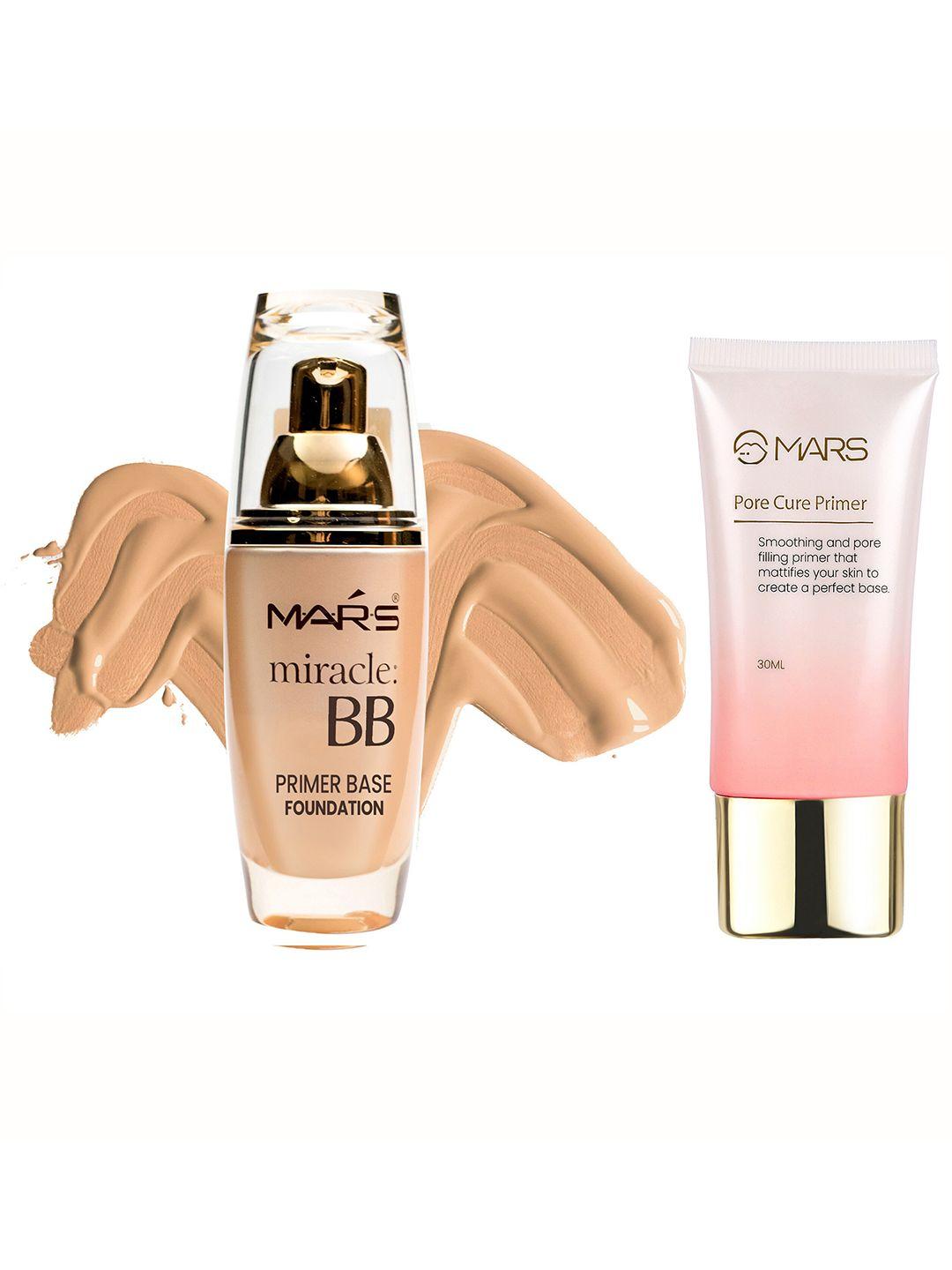 mars set of miracle bb primer base foundation - beige 60 ml + pore cure primer 30 ml