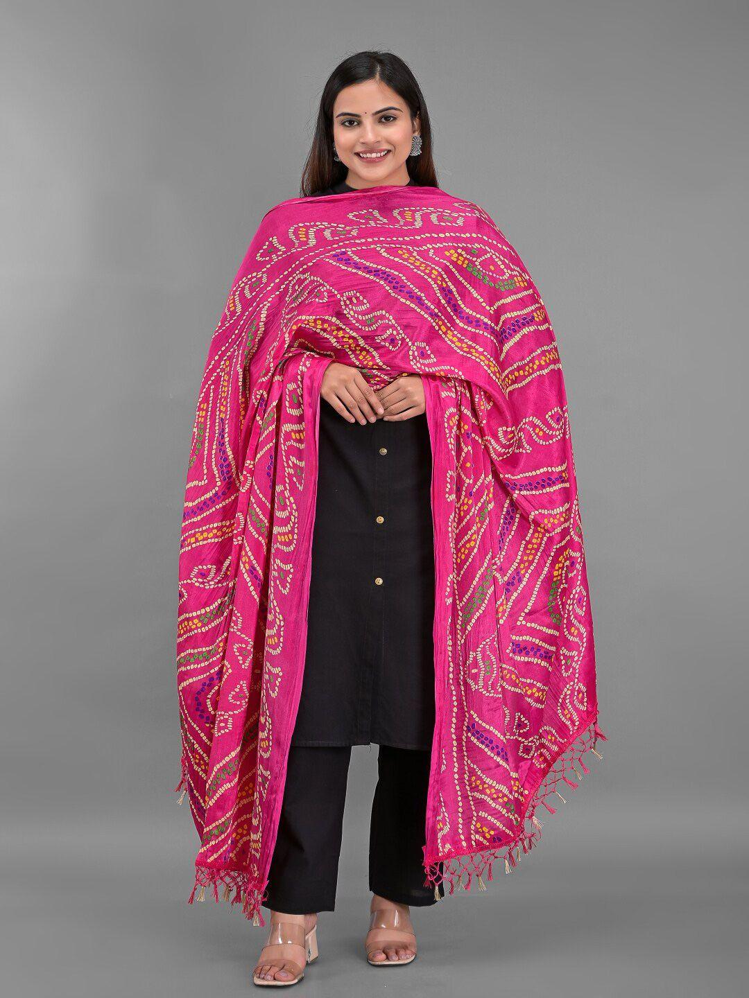 apratim pink & white printed bandhani dupatta