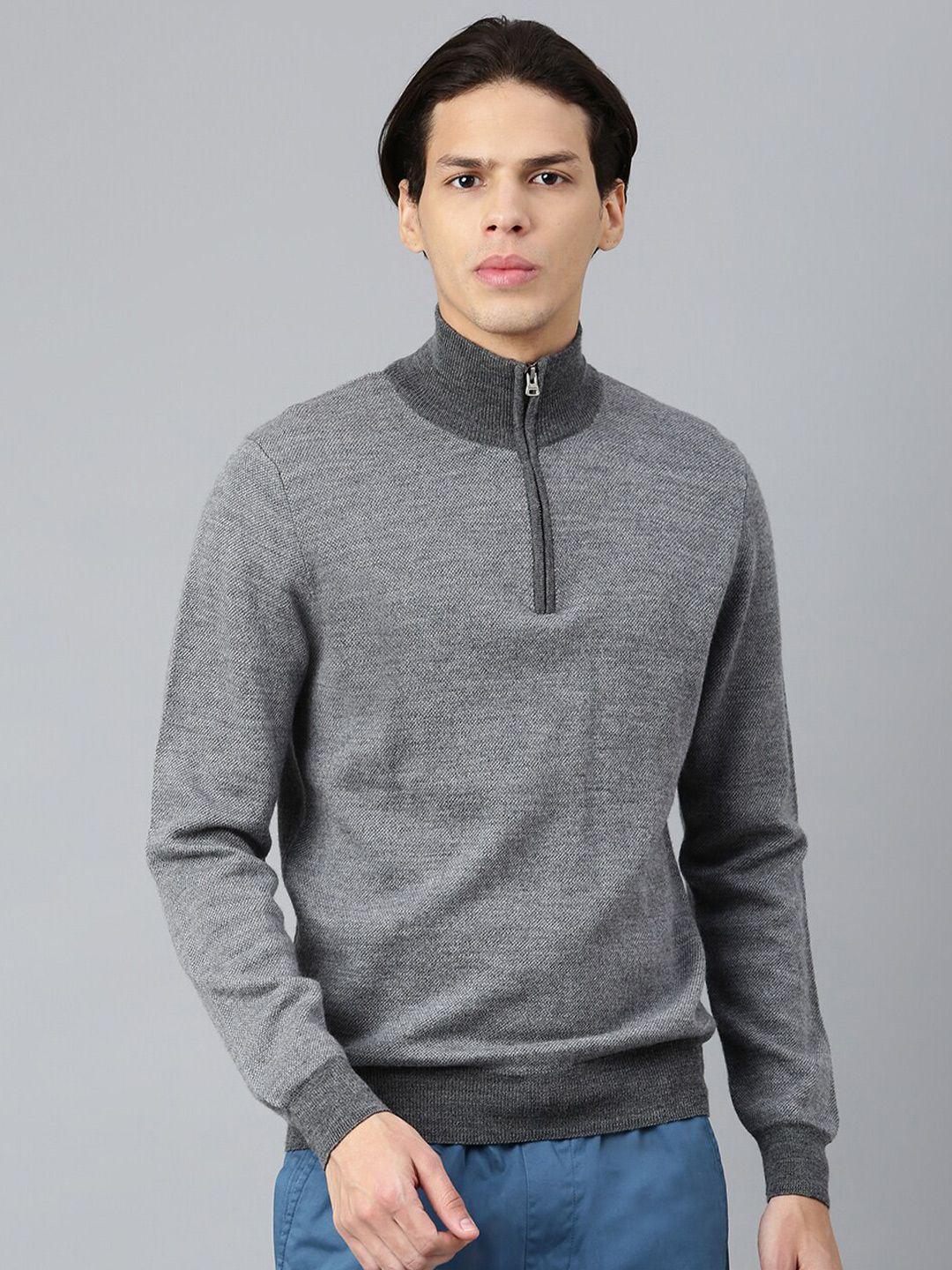 woods men grey solid mock collar pullover