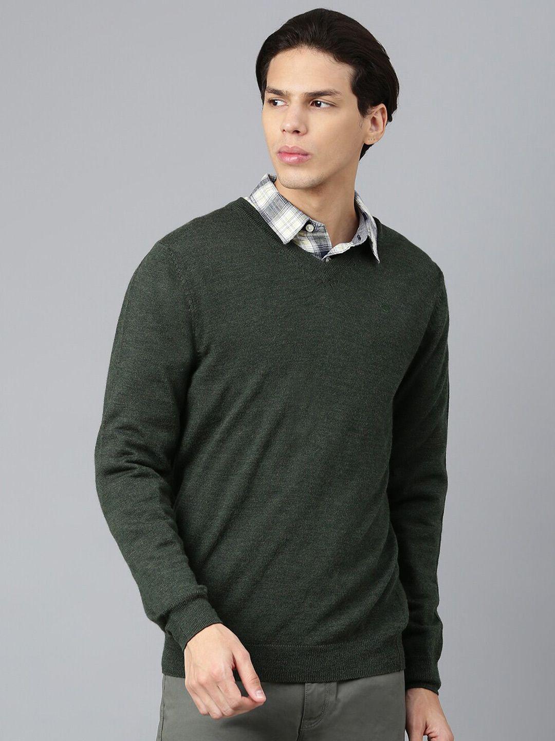 woods men green solid v-neck pullover