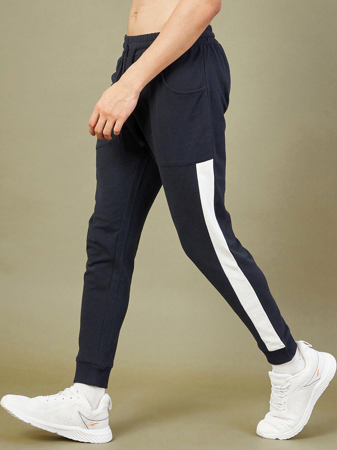 mascln sassafras men navy blue & white color blocked joggers