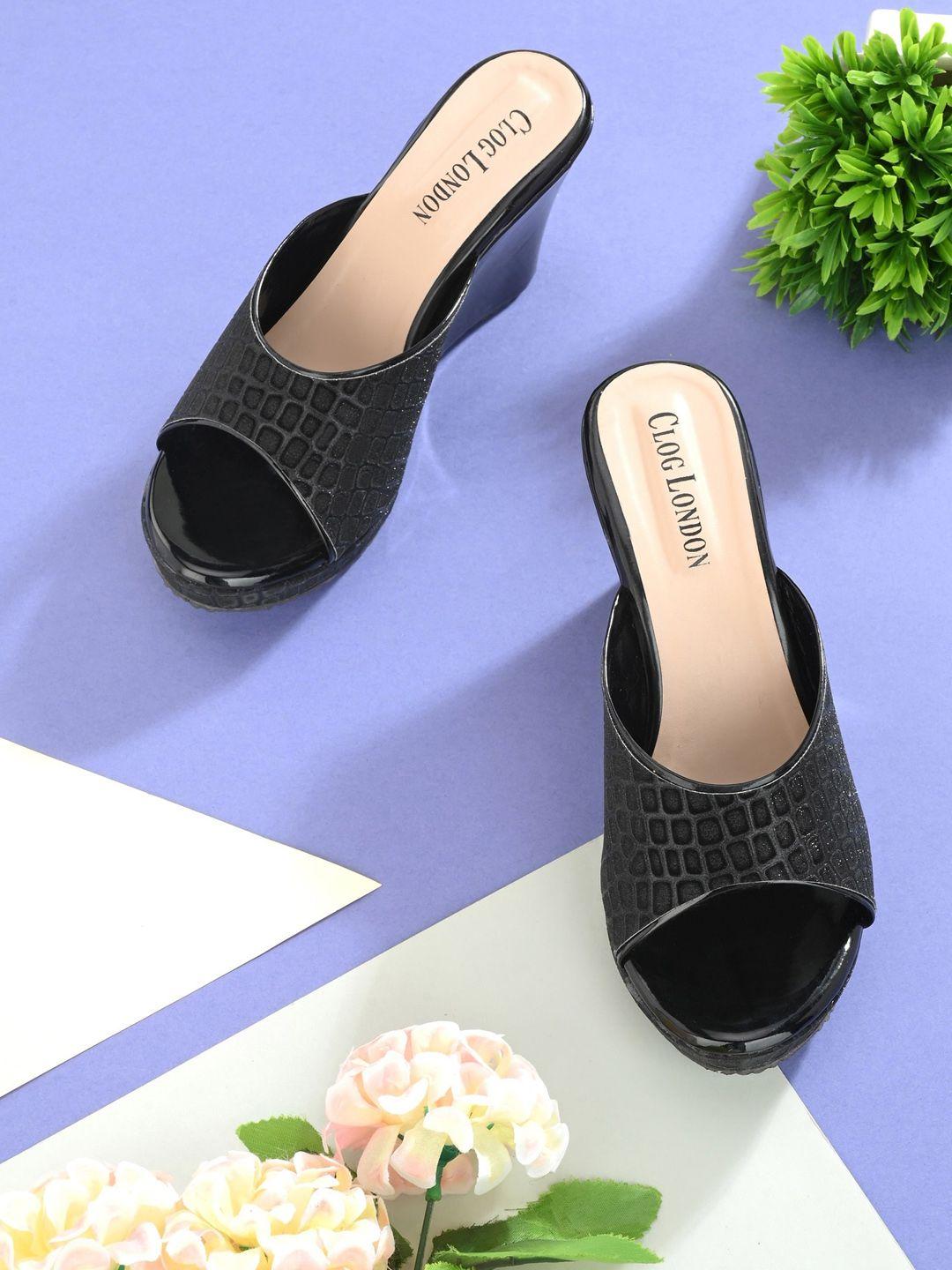 clog london black wedge heels