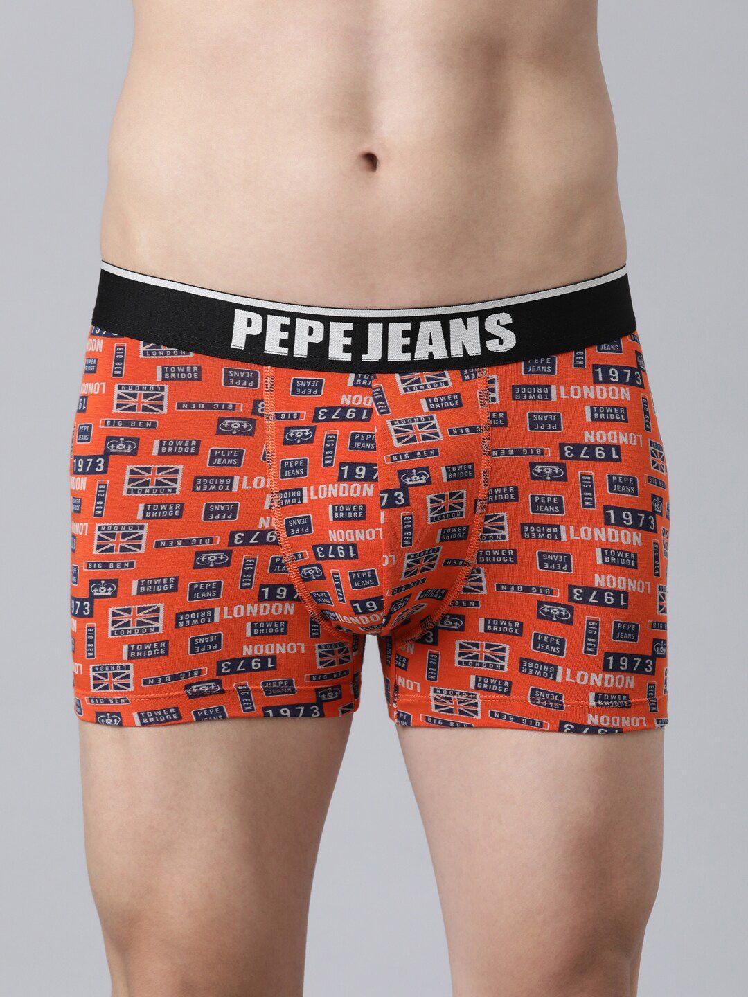 pepe jeans men orange printed trunk opt13pureed pumpkin aops