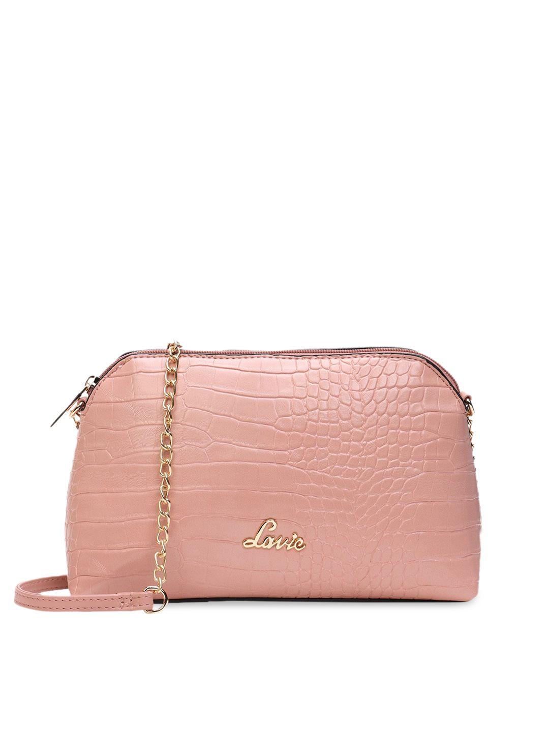 lavie pink textured structured sling bag with quilted