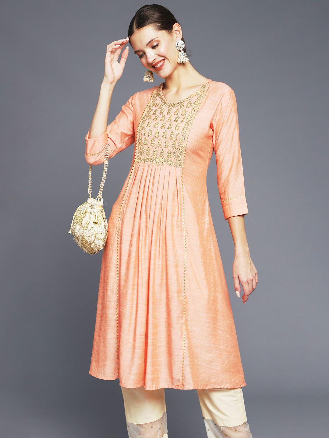 anubhutee women peach-coloured ethnic motifs embroidered kurta