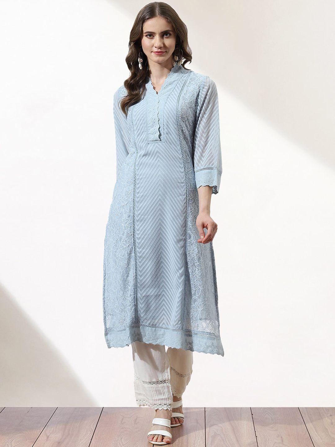 lakshita women blue self design chiffon straight kurta