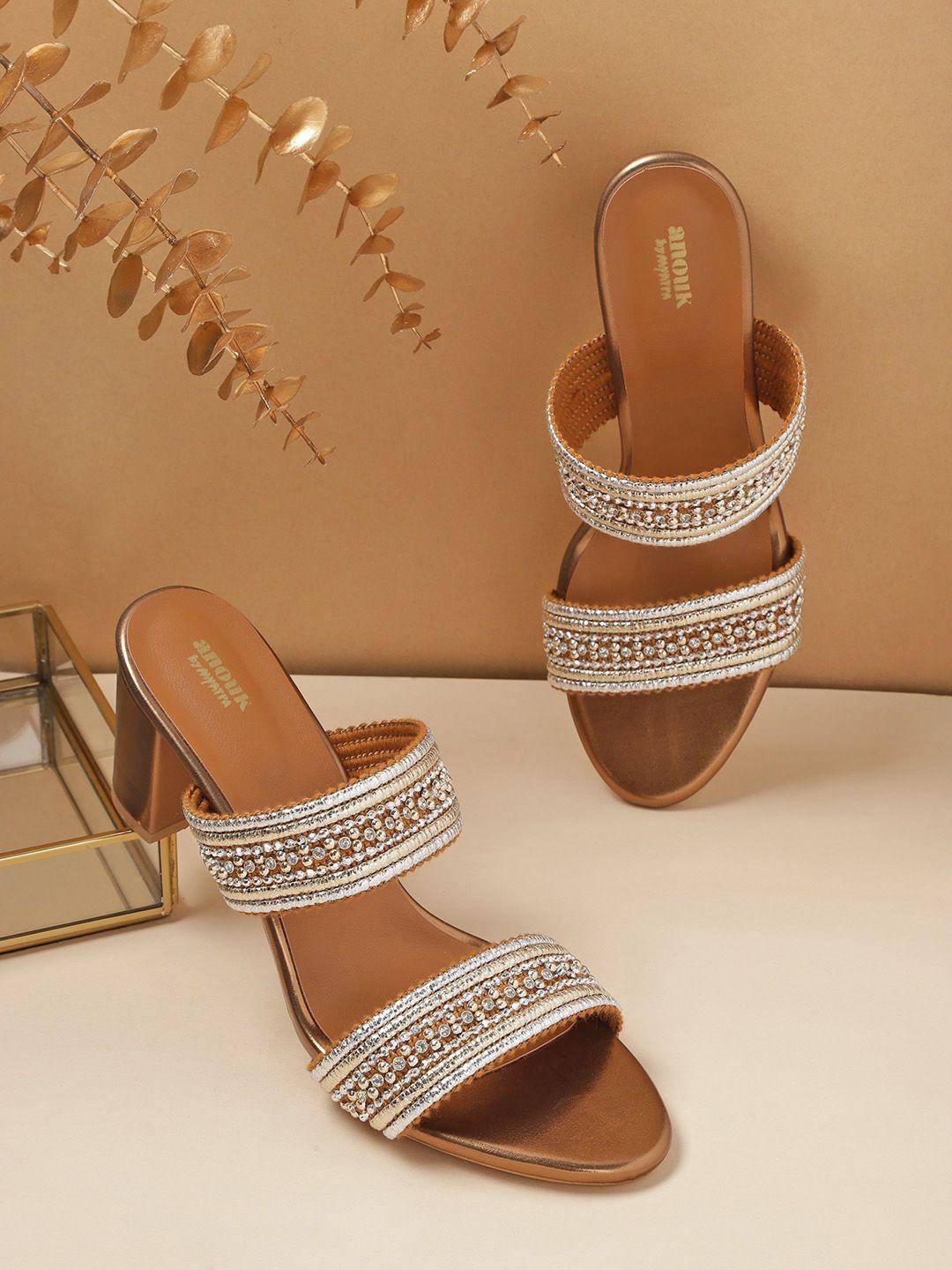 anouk embellished ethnic block heels