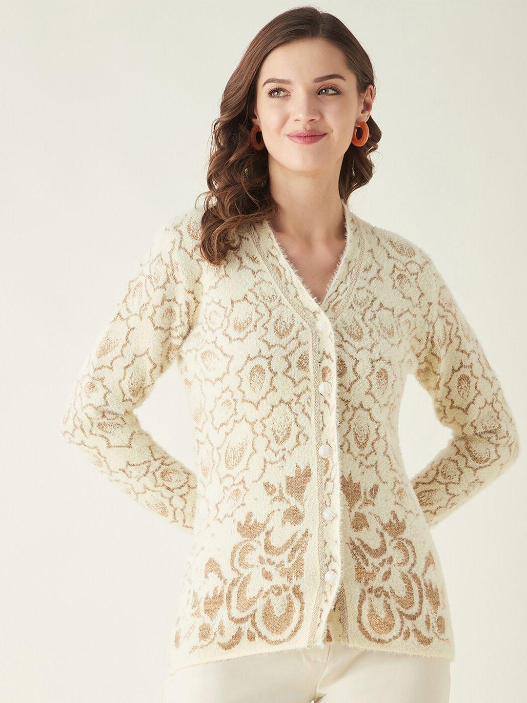 rivza women beige self design cardigan