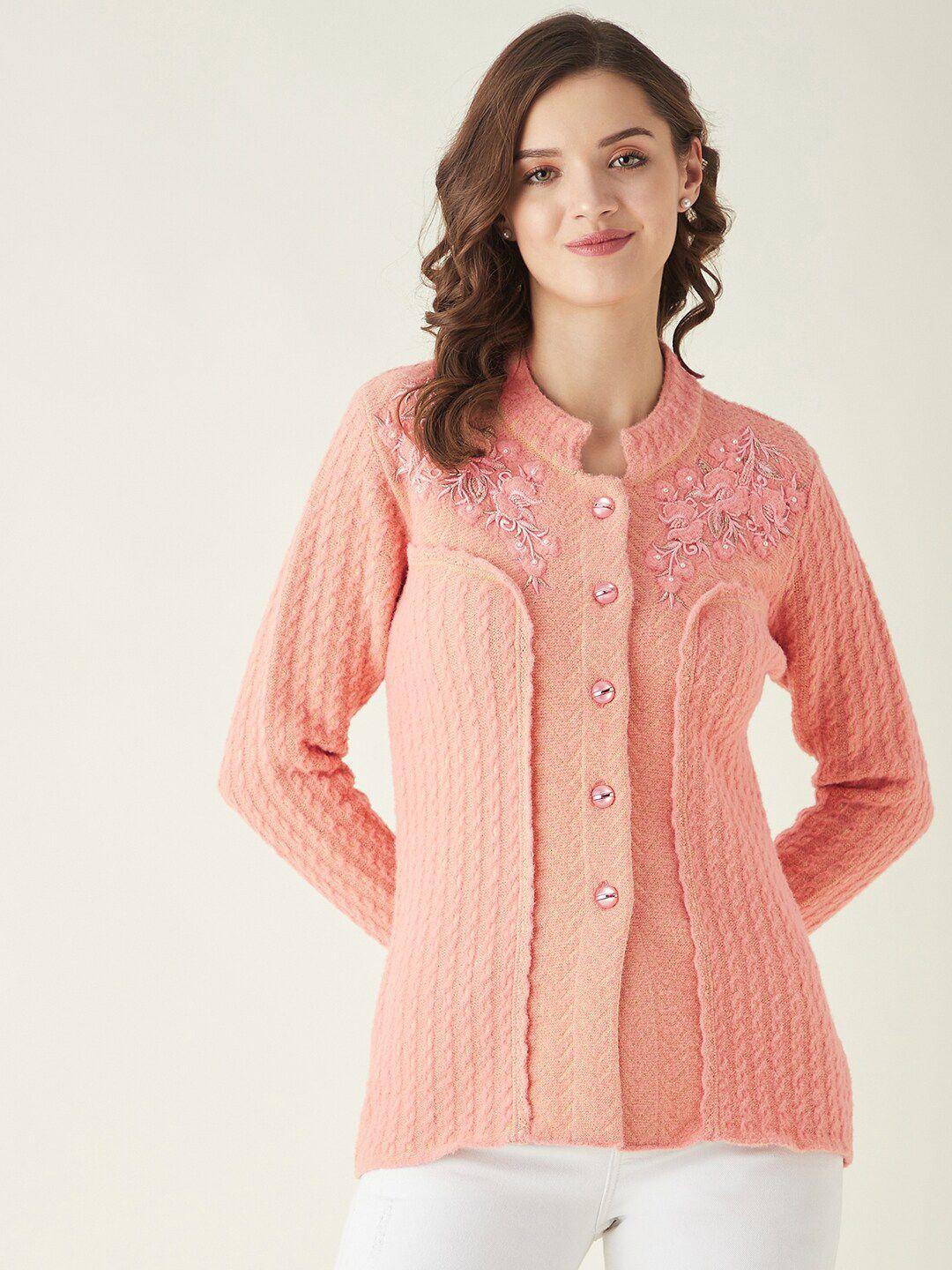 rivza women peach-coloured embroidered acrylic cardigan sweater