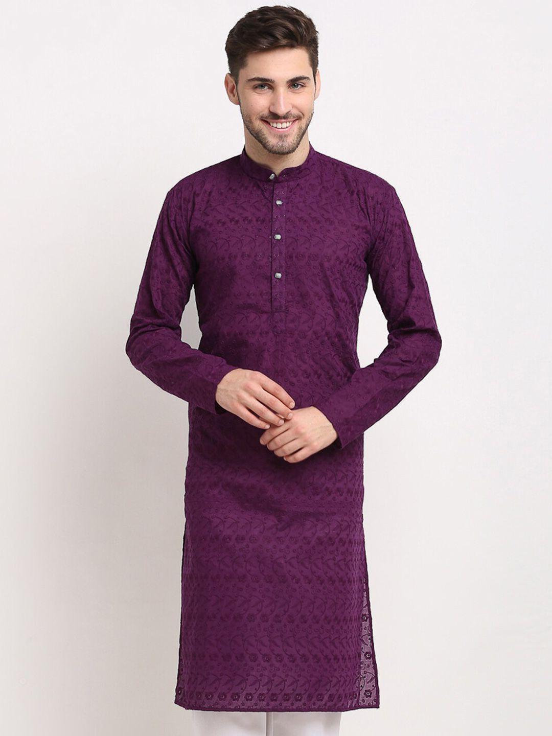 jompers men ethnic motifs embroidered thread work pure cotton kurta