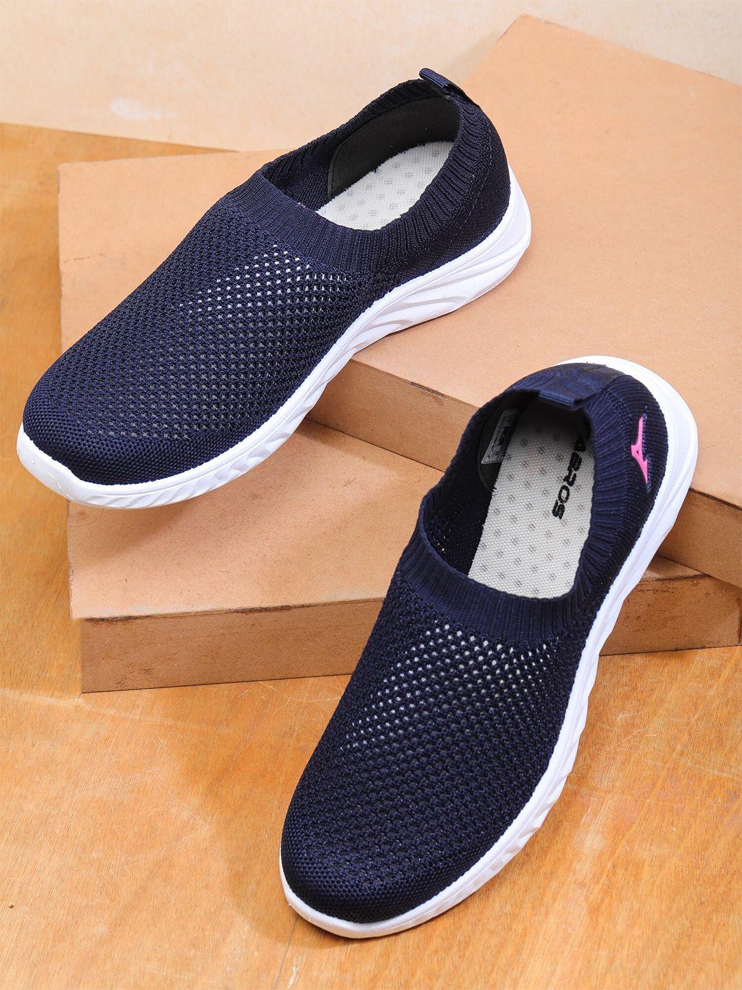 abros women navy blue mesh air slip on walking shoes