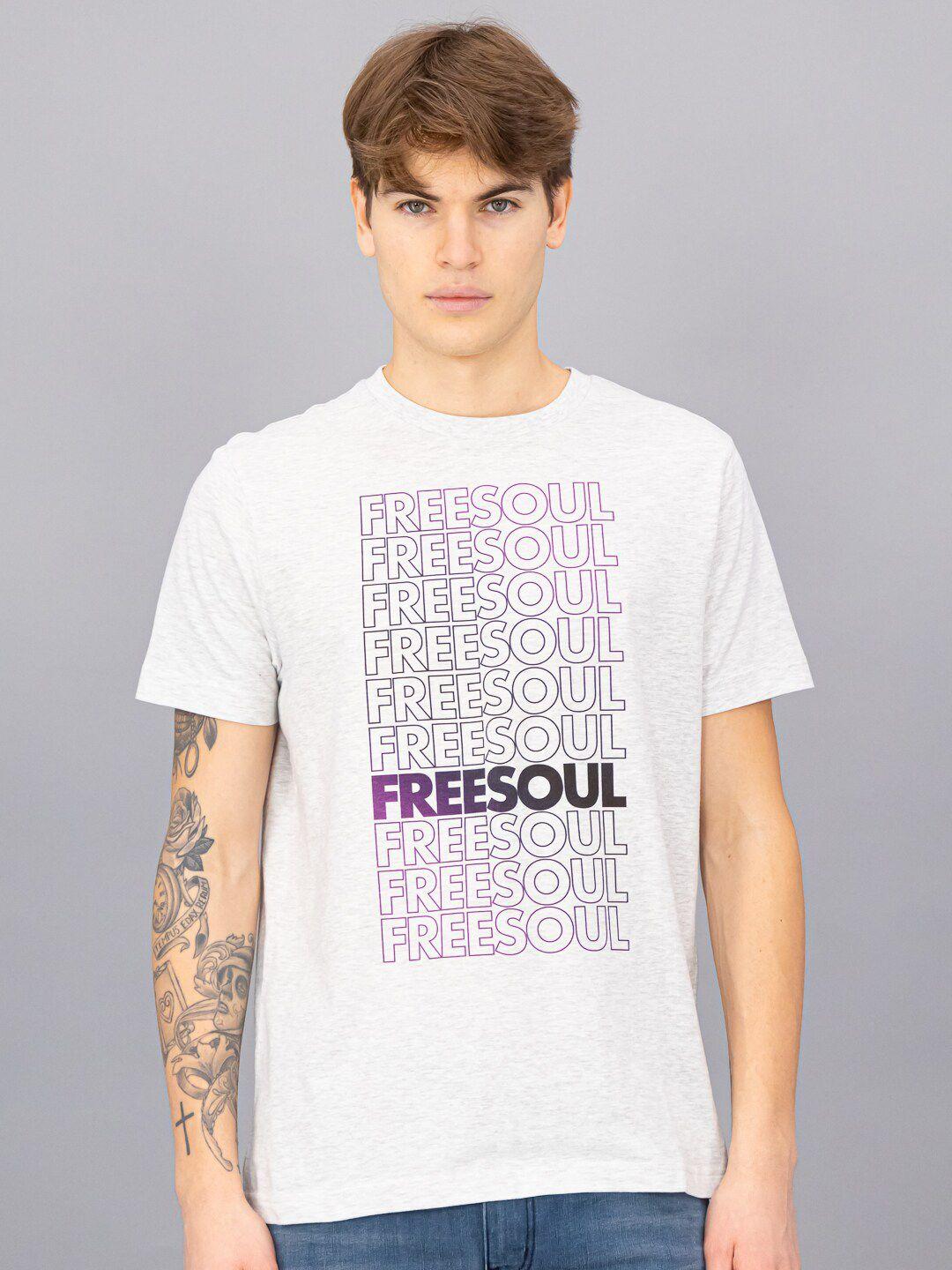 freesoul men off white typography printed round neck t-shirt