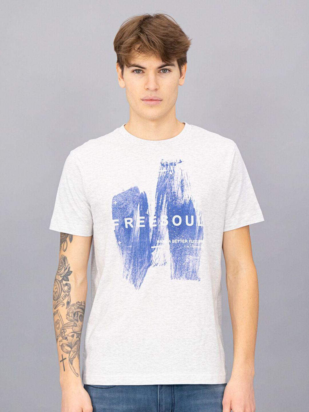 freesoul men off white graphic printed round neck t-shirt