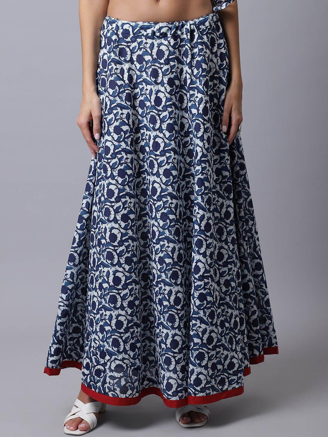 soundarya women blue printed cotton skirt