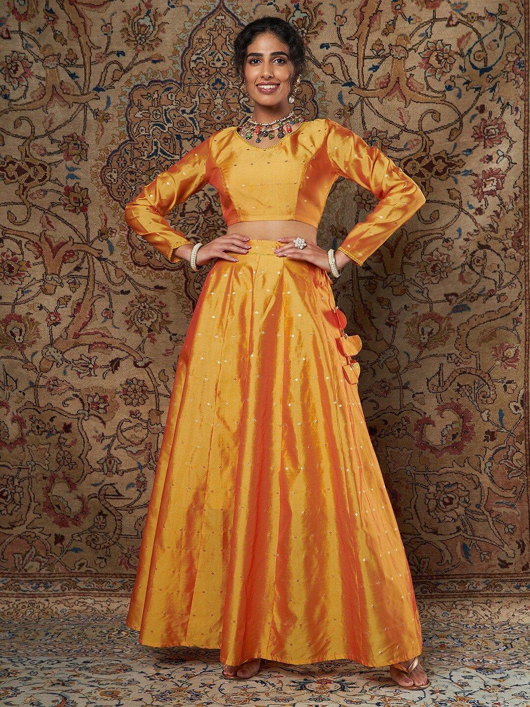 shae by sassafras women mustard & gold-toned ready to wear lehenga choli