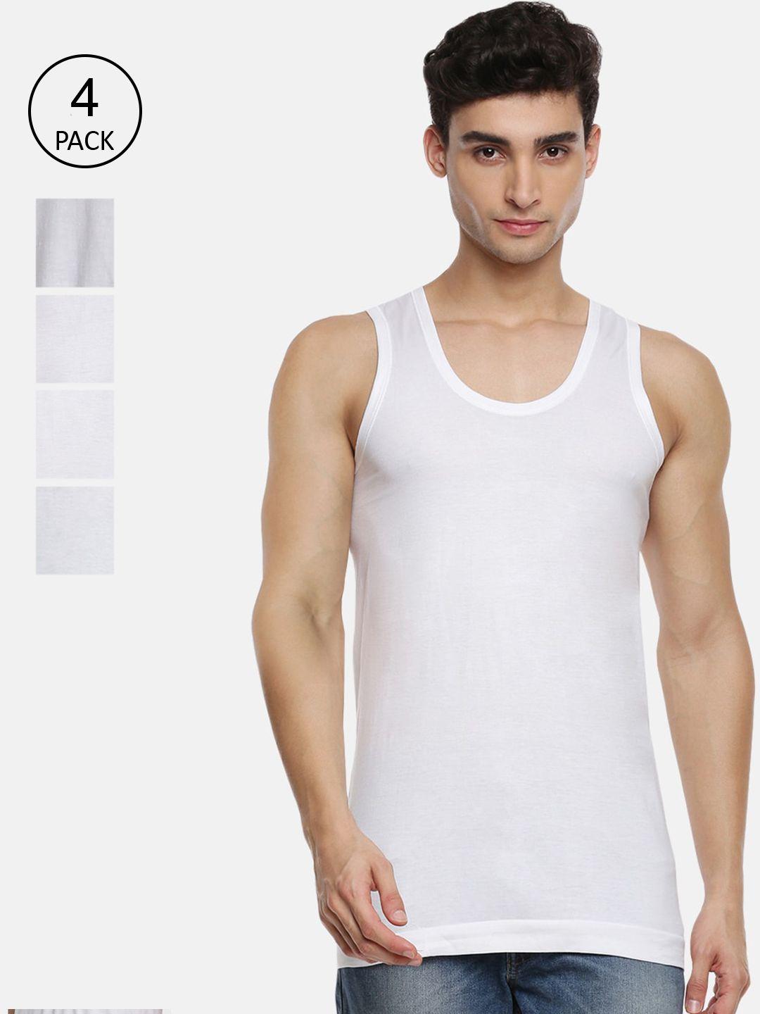 ramraj men pack of 4 white solid pure cotton innerwear vests