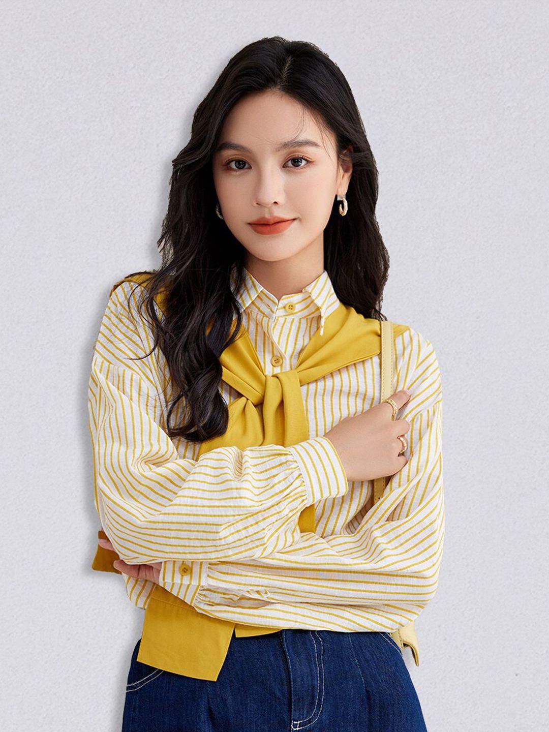 jc collection women yellow & white striped casual shirt