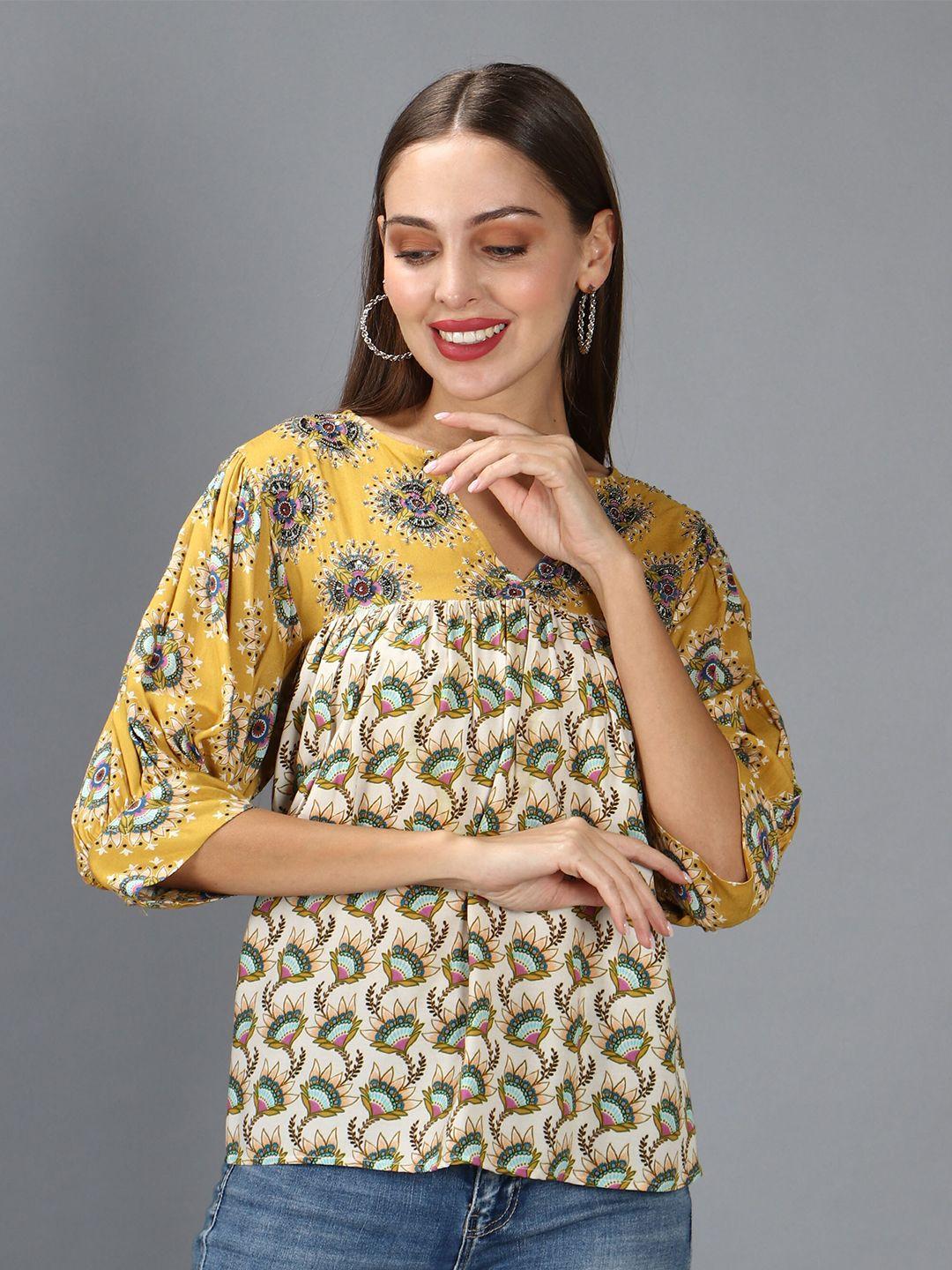 amagyaa yellow floral printed cotton top