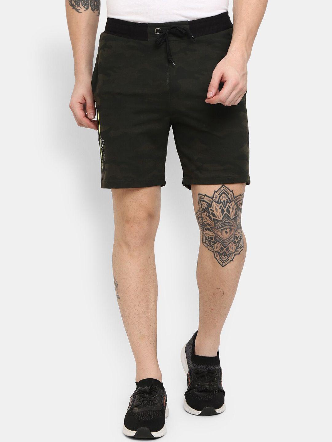 v-mart men olive green printed outdoor cotton shorts