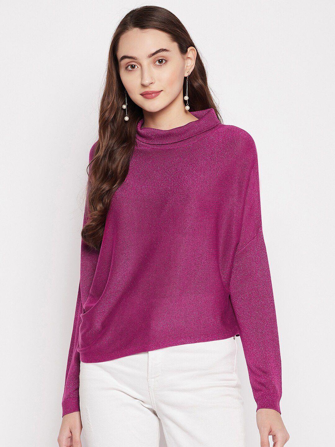 madame women magenta solid high neck top