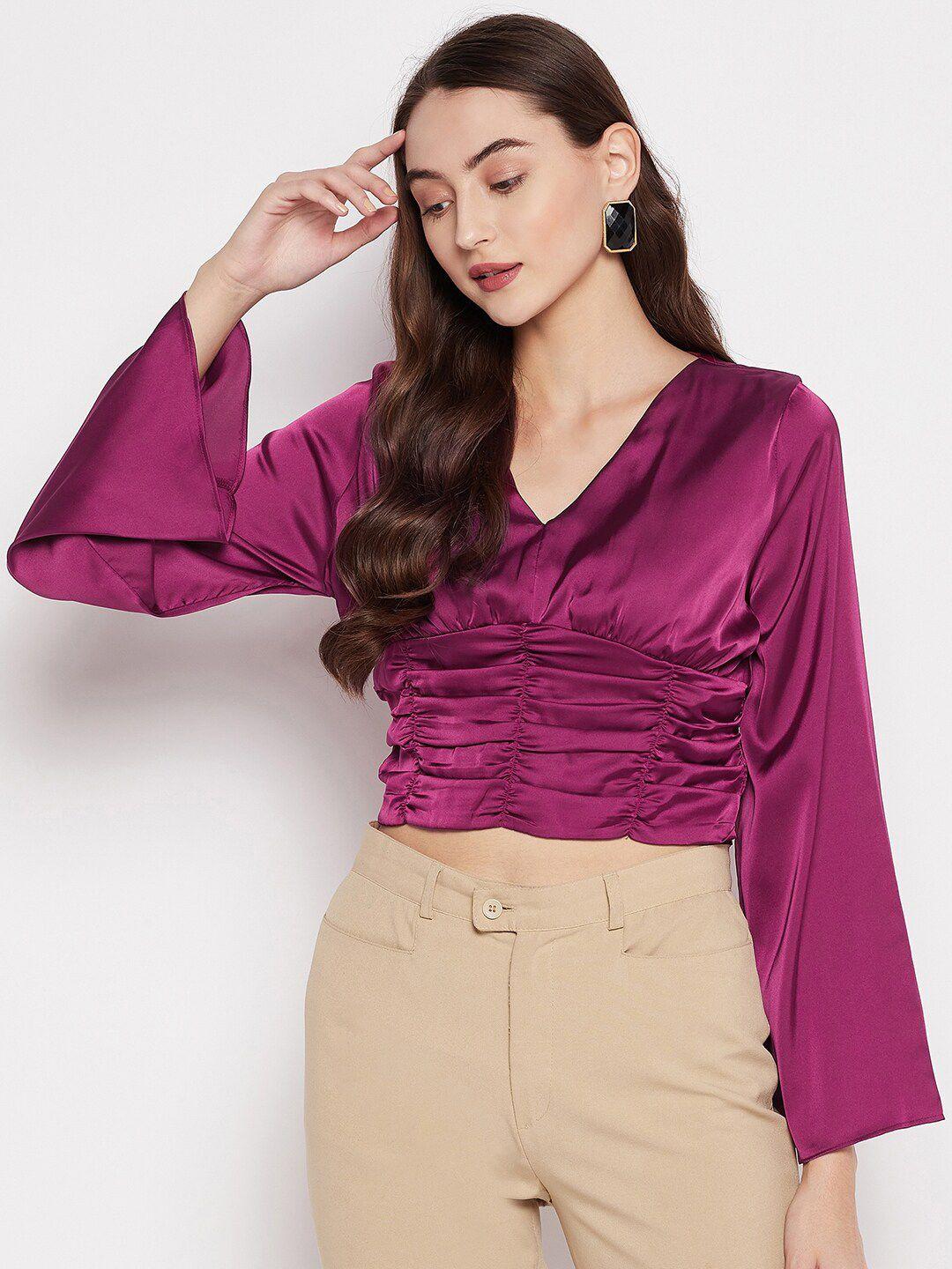 madame women purple satin crop top