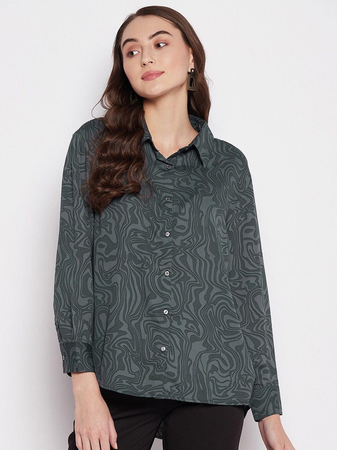 madame women green printed casual shirt