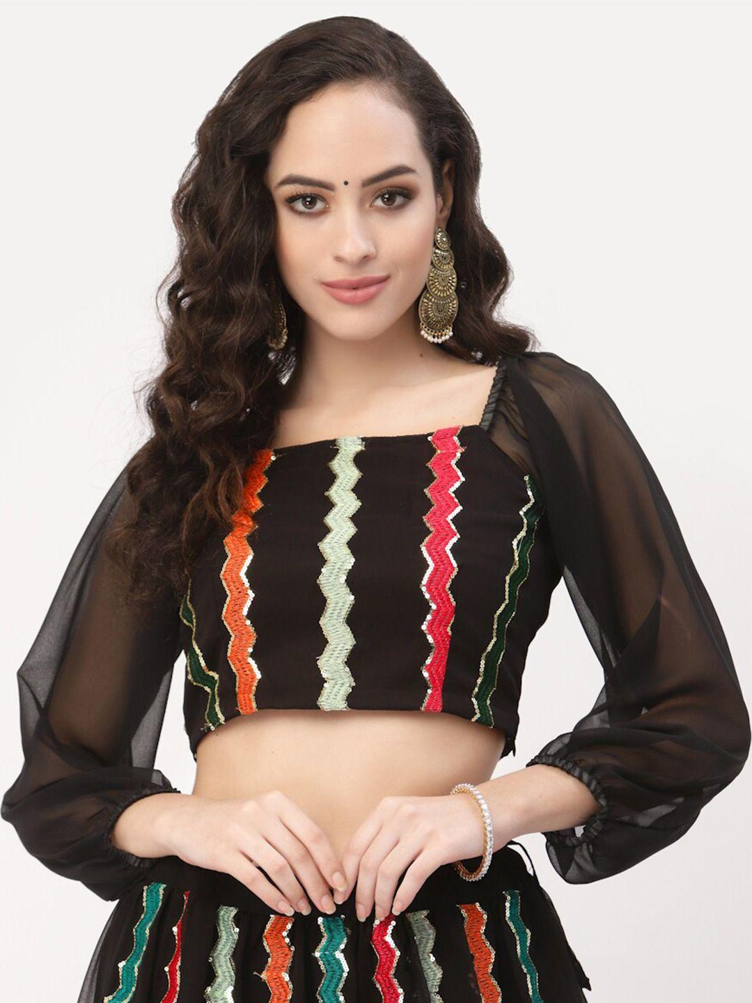 studio rasa black geometric print sheer georgette crop top