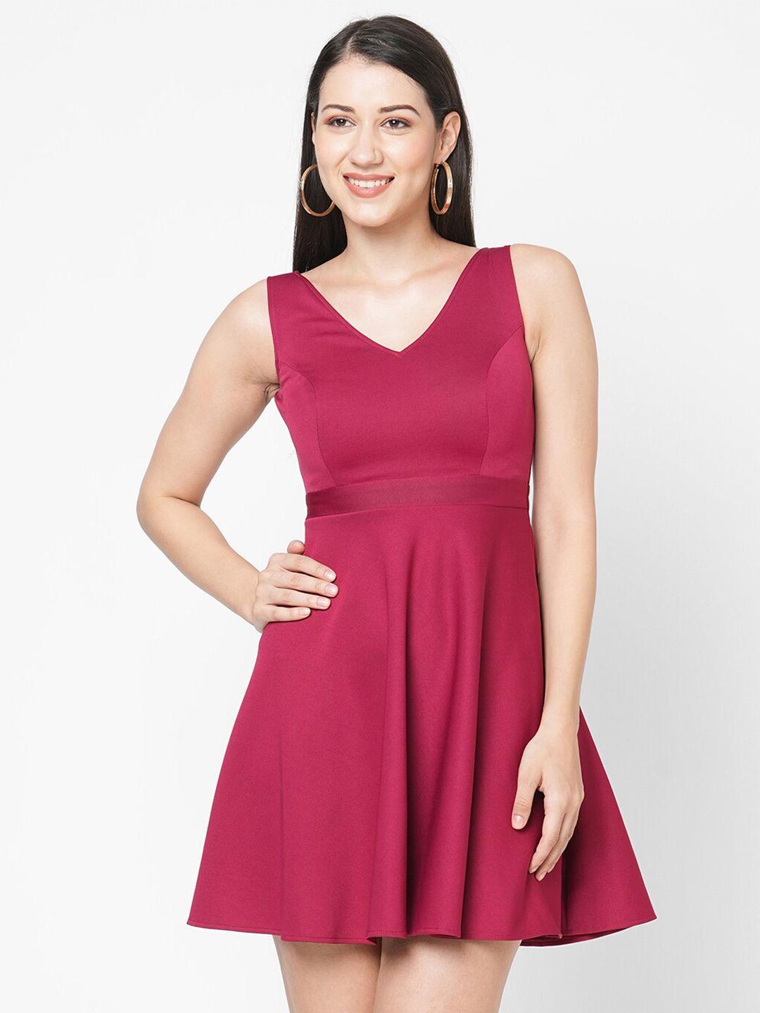 mish women fuchsia solid fit & flare dress